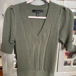 White House Black Market Olive Green Ribbed Cashmere Sweater XS